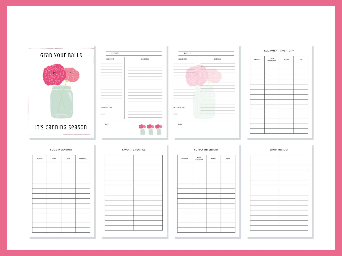 Canning Log Journal Planner Printable PDF for Homesteaders, Canners Grab Your Balls 29 Pages Instant Download (Copy)
