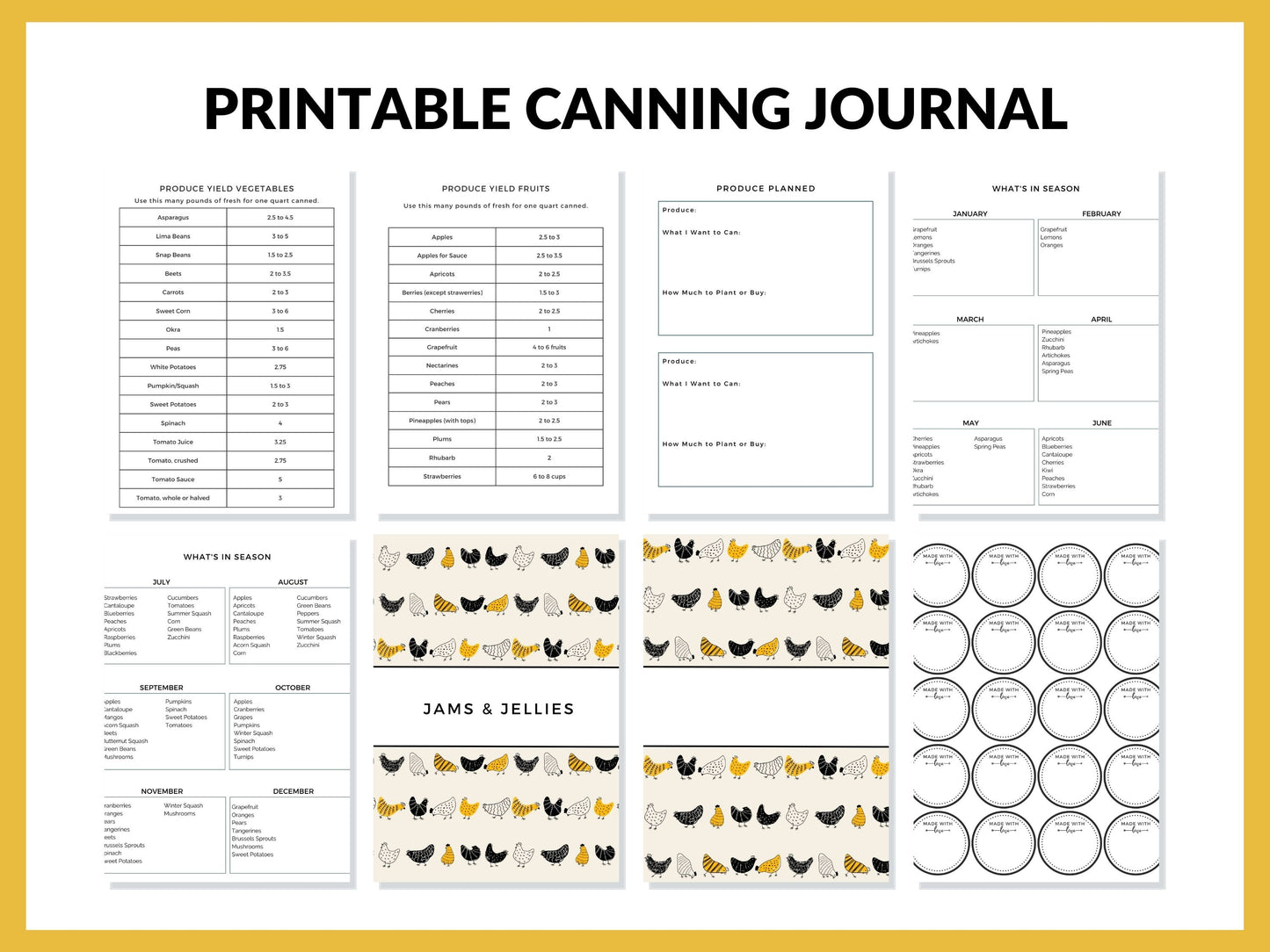Chickens Canning Log Journal Planner Printable PDF for Homesteaders, Canners 29 Pages Instant Download (Copy)