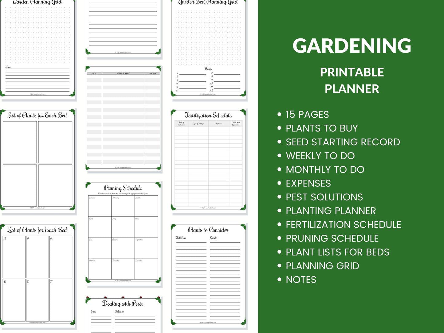 Gardening Planner Printable PDF 8.5x11 Instant Download for 3 Ring Binder Journal