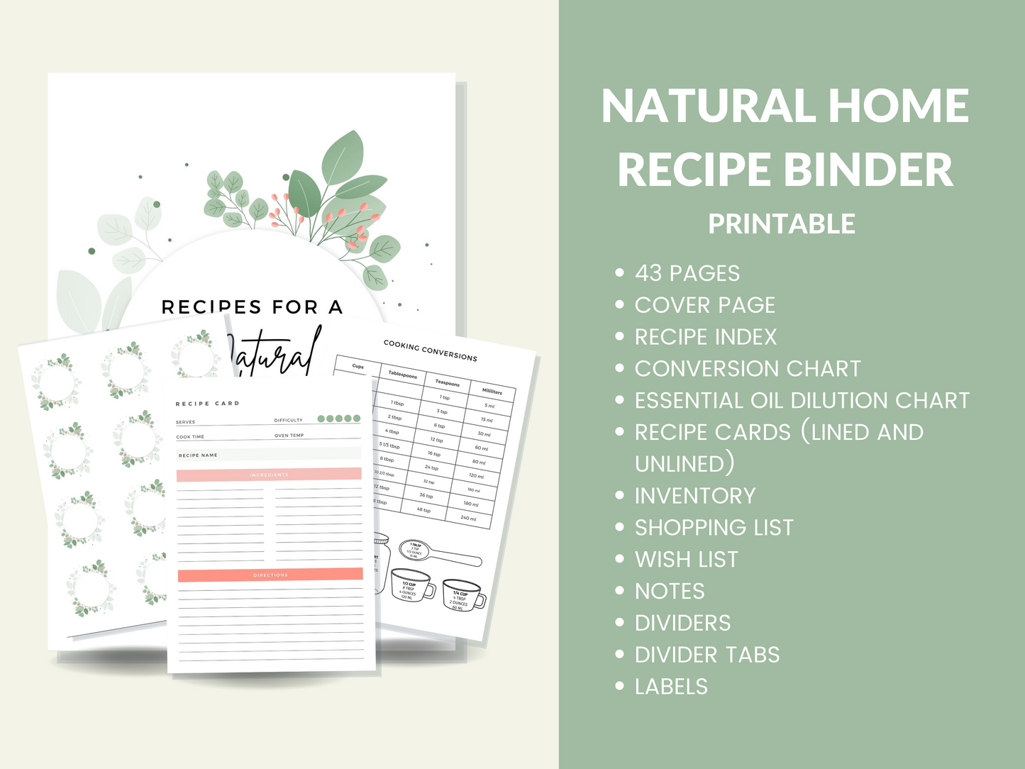 Natural Home Homesteading Planner for Homesteaders Printable Binder PDF Instant Download Recipe Book Printable Pages