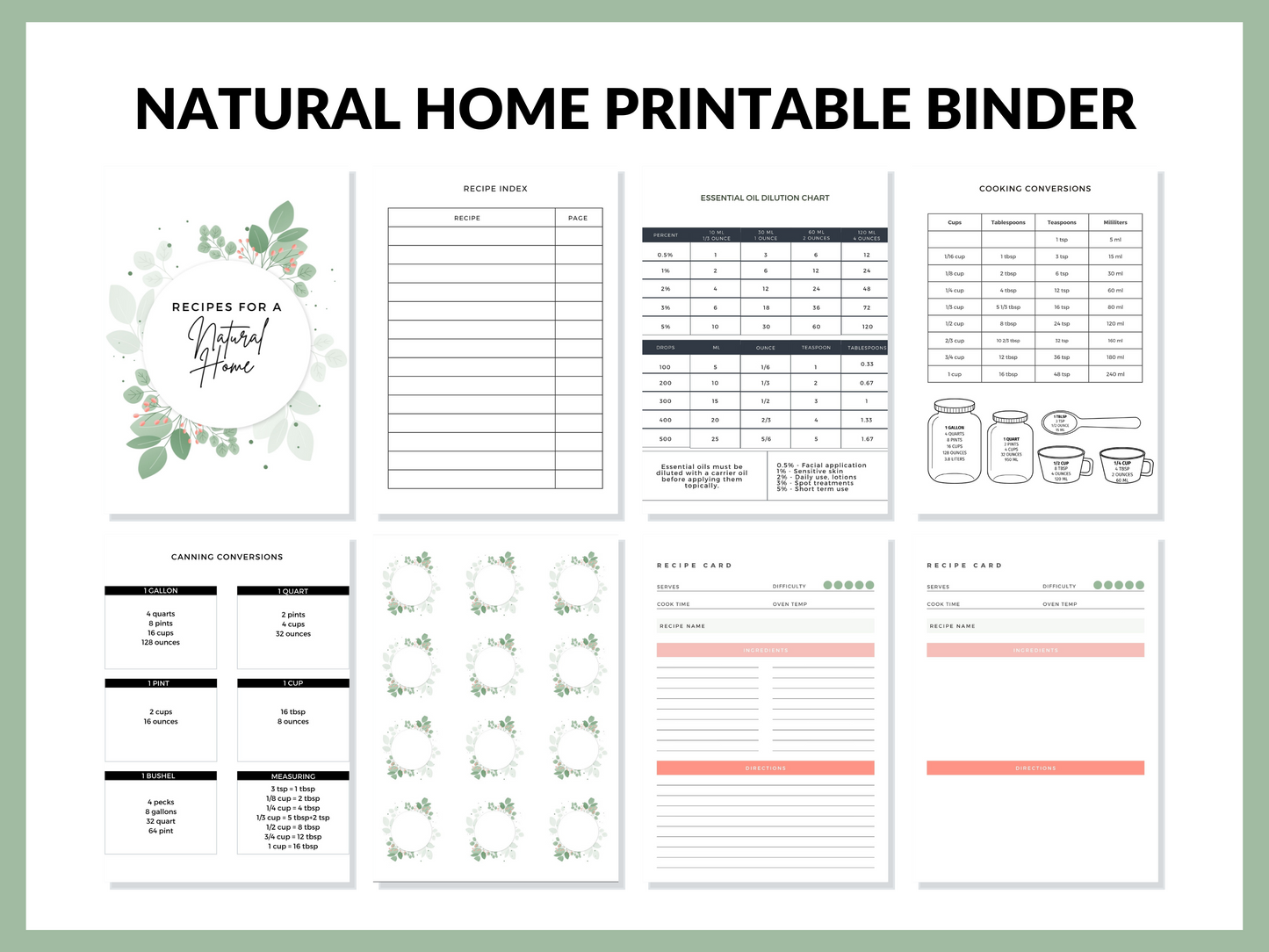 Natural Home Homesteading Planner for Homesteaders Printable Binder PDF Instant Download Recipe Book Printable Pages