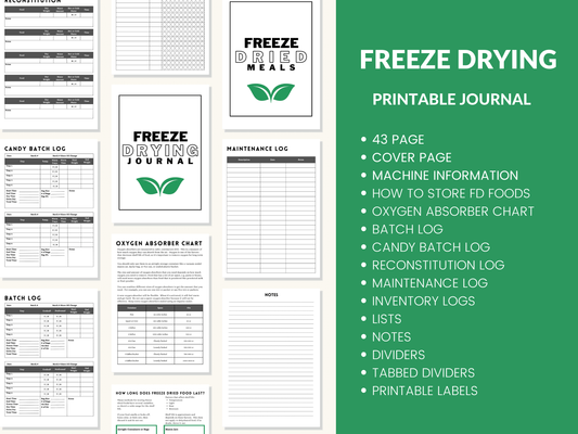 Freeze Dryer Batch Log Book Printable Journal Planner for Harvest Right Freeze Dryer Homesteader 43 Page PDF 8.5x11 Instant Download 4 to 7 Tray