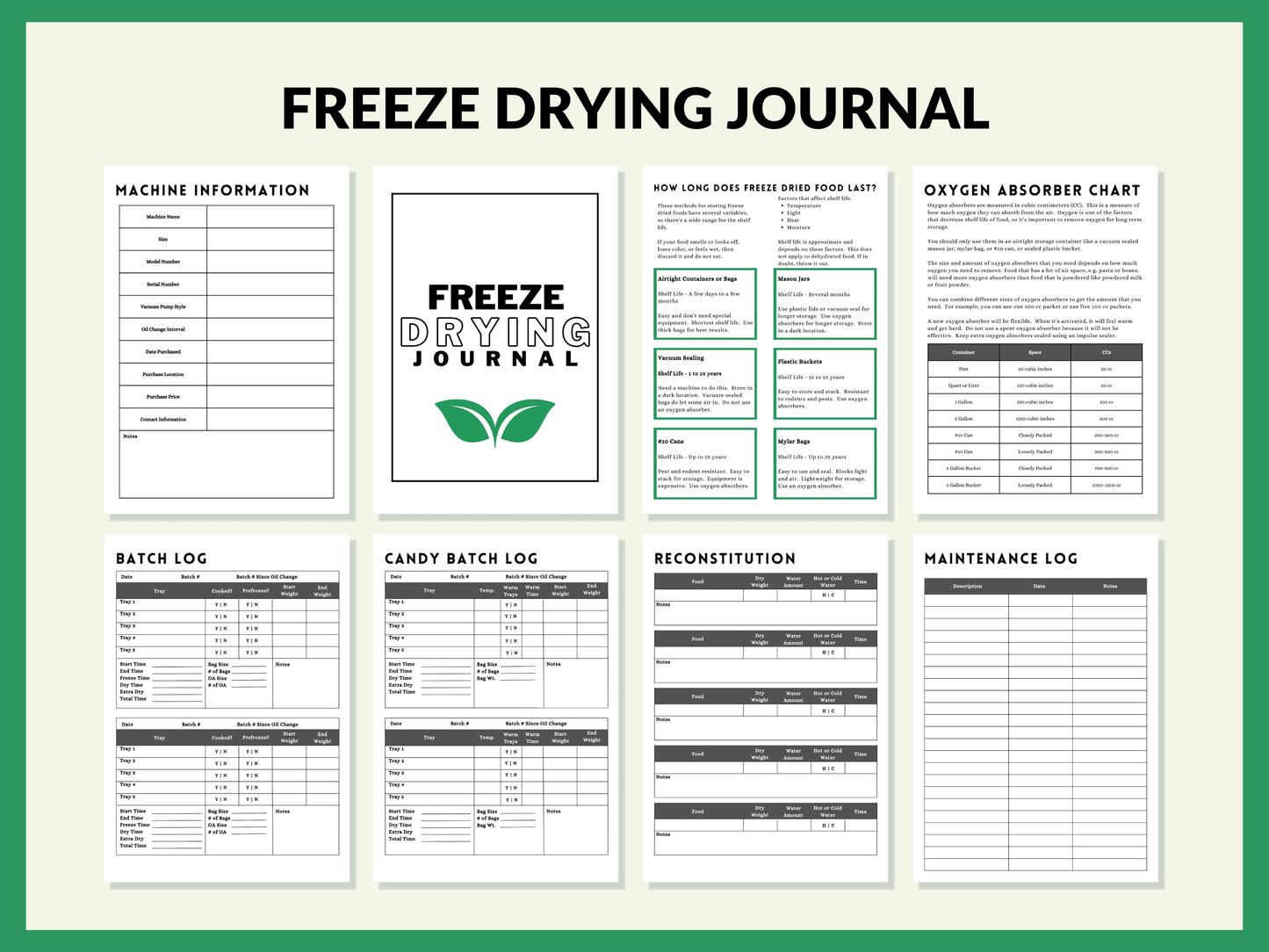Freeze Dryer Batch Log Book Printable Journal Planner for Harvest Right Freeze Dryer Homesteader 43 Page PDF 8.5x11 Instant Download 4 to 7 Tray