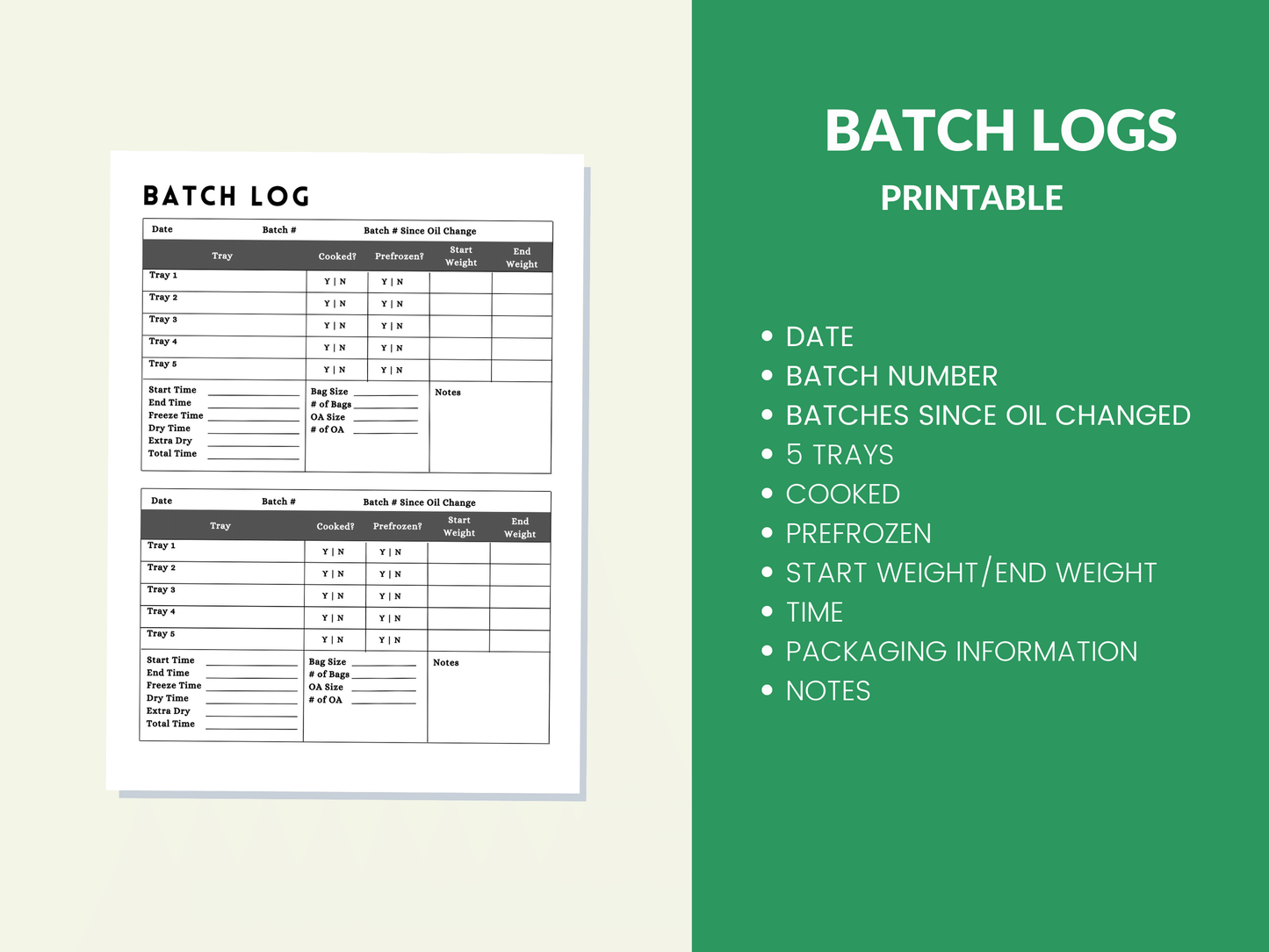Freeze Dryer Batch Log Book Printable Journal Planner for Harvest Right Freeze Dryer Homesteader 43 Page PDF 8.5x11 Instant Download 4 to 7 Tray
