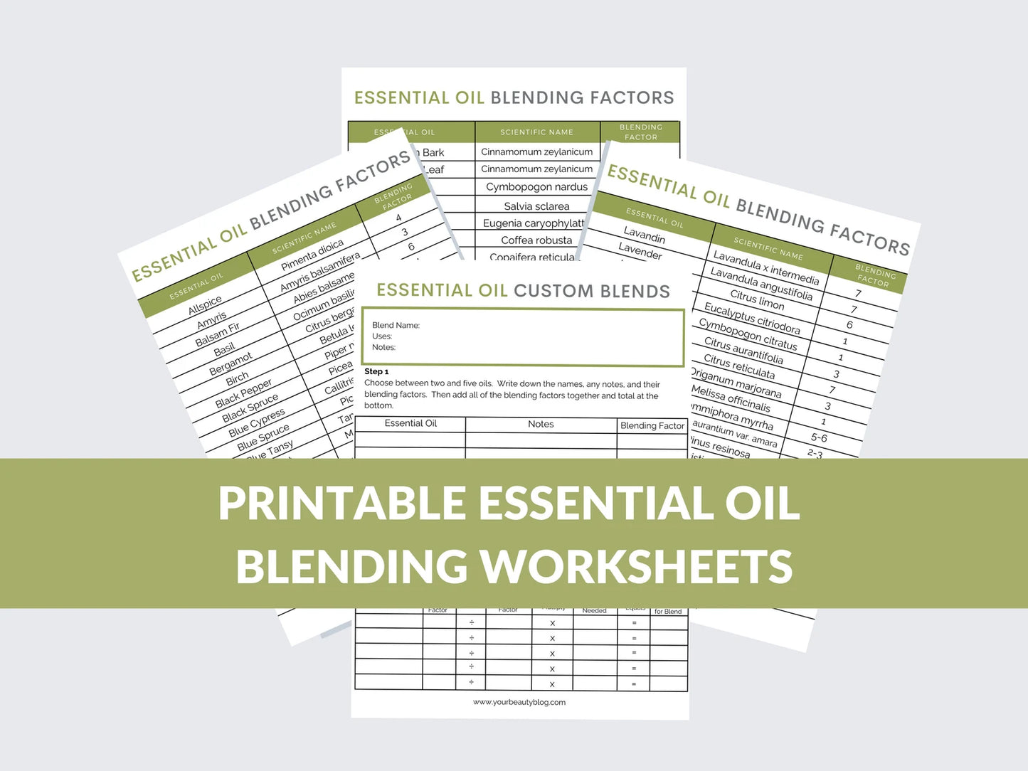 Essential Oil Blending Factor Blend Worksheet Notebook Planner Printable Digital Instant Download 6 Pages PDF 8.5x11
