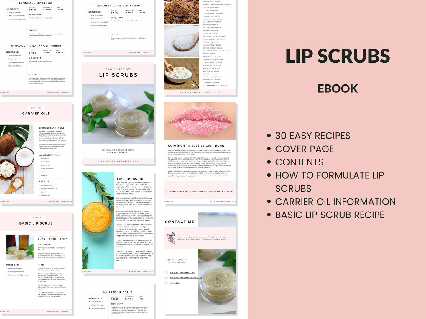 Lip Scrub Printable Recipe Ebook 30 Easy Lip Scrub Recipes to Make at Home Book