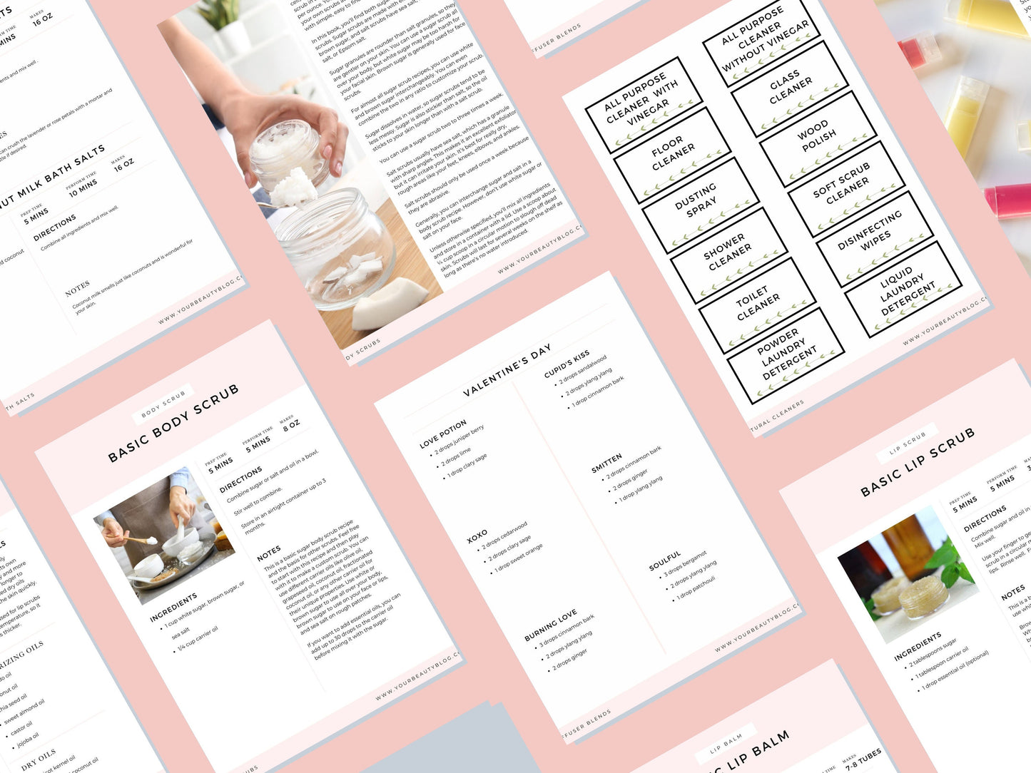 Skin Care Recipe Book Essential Oil Recipe Ebook Bundle Over 200 Recipes DIY Bath and Body Recipes Scrubs, Bath Salts, Lip Balms, More