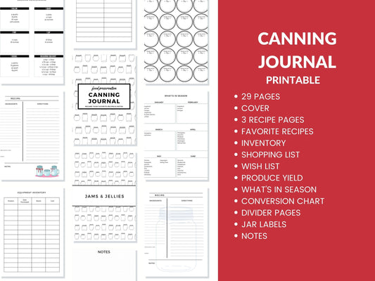 Canning Journal Printable Planner For Homesteaders, Canners 29 Page PDF 8.5x11 Instant Download
