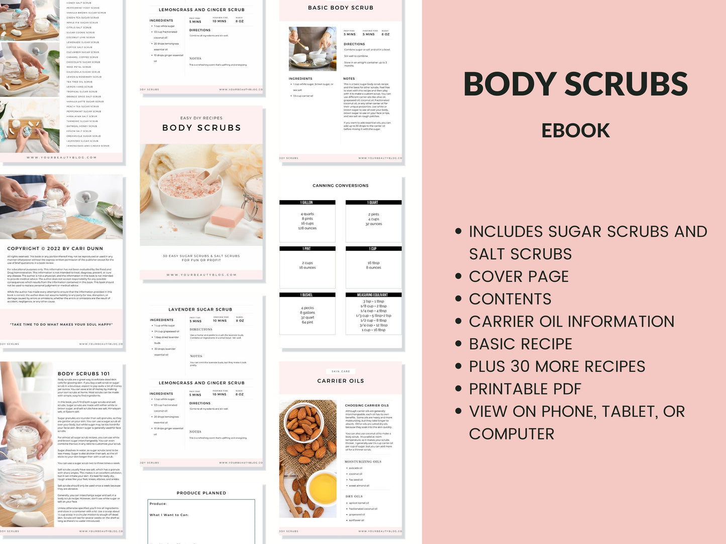 Body Scrubs Printable Recipe Ebook 30 Easy Sugar Scrubs and Salt Scrub Recipes to Make at Home Book