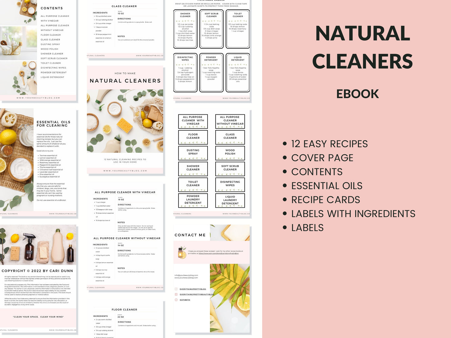 Natural Cleaning Products Recipe Book Ebook With 12 Natural Cleaner Recipes With Essential Oils Plus Labels