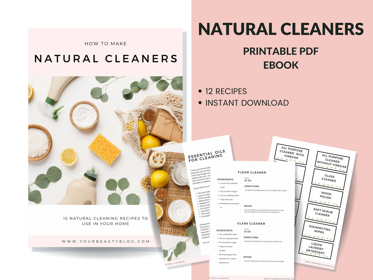 Natural Cleaning Products Recipe Book Ebook With 12 Natural Cleaner Recipes With Essential Oils Plus Labels