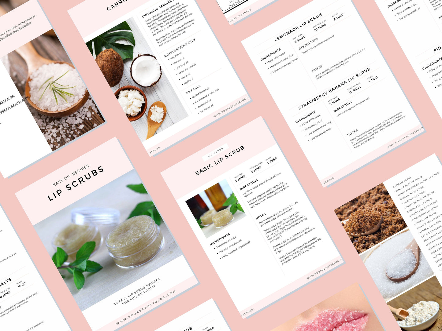 Lip Scrub Printable Recipe Ebook 30 Easy Lip Scrub Recipes to Make at Home Book