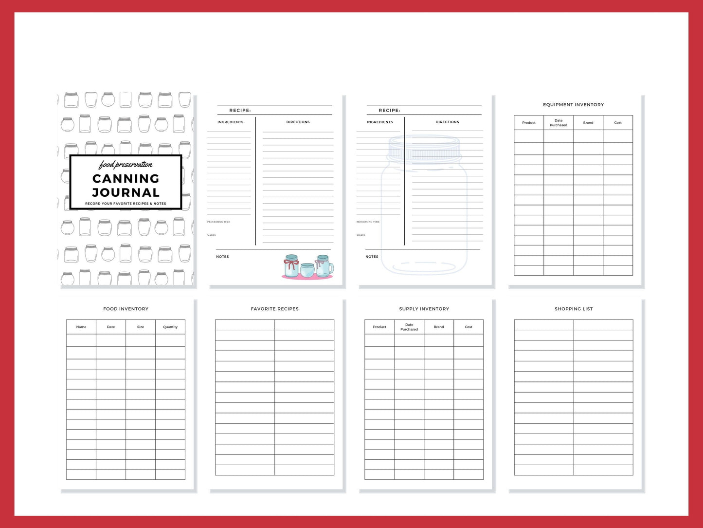 Canning Journal Printable Planner For Homesteaders, Canners 29 Page PDF 8.5x11 Instant Download