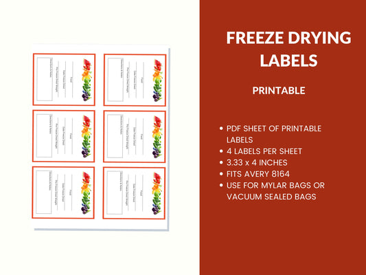 Freeze Drying Printable Labels For Harvest Right Freeze Dryer for Homesteading One Page PDF 8.5x11 Instant Download 4 Per Sheet