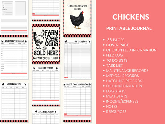 Printable Chicken Record Keeping Journal Backyard Chicken Logbook Chicken Journal PDF Chicken Binder Chicken Egg Tracker Homesteading