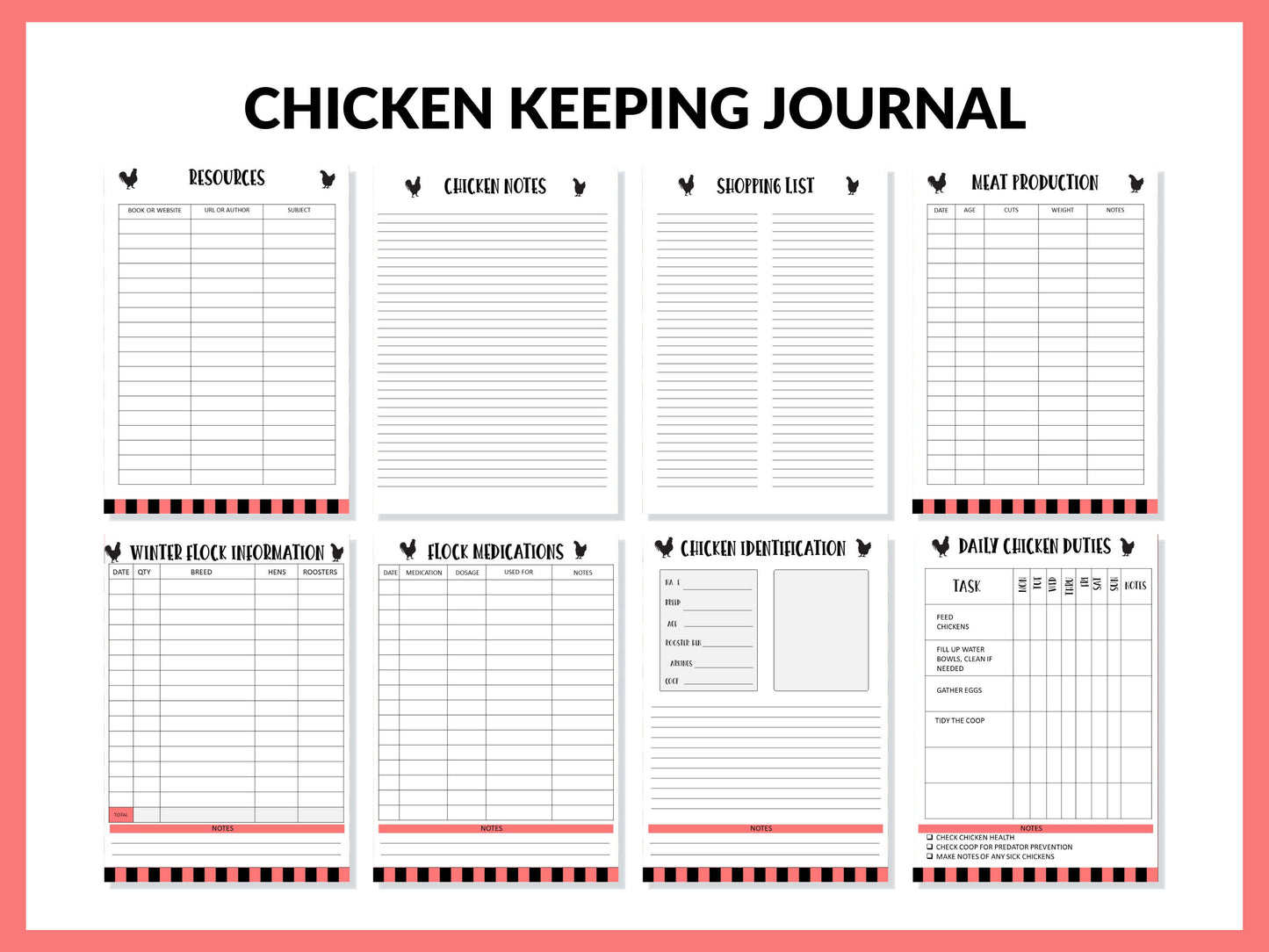Printable Chicken Record Keeping Journal Backyard Chicken Logbook Chicken Journal PDF Chicken Binder Chicken Egg Tracker Homesteading