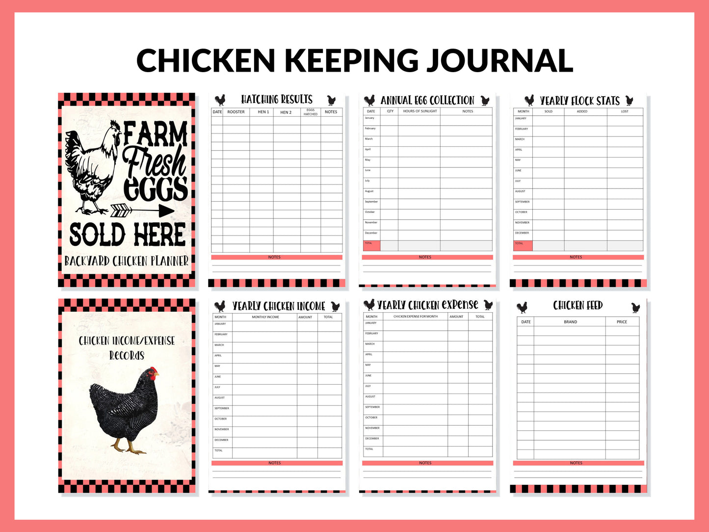 Printable Chicken Record Keeping Journal Backyard Chicken Logbook Chicken Journal PDF Chicken Binder Chicken Egg Tracker Homesteading
