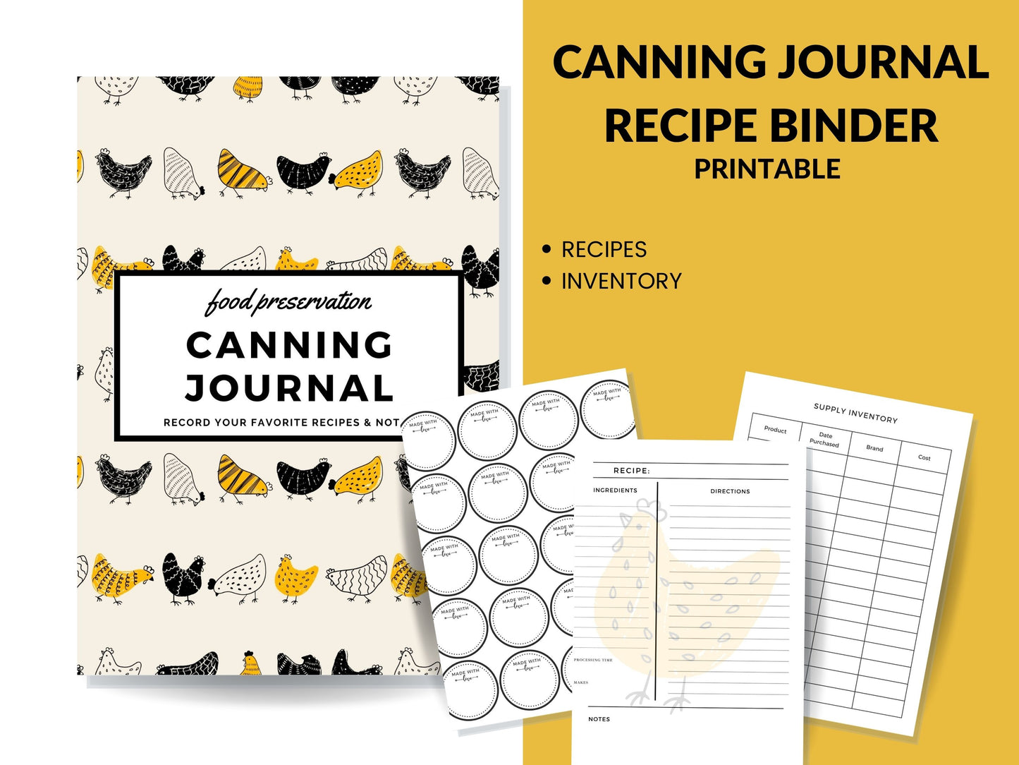 Chickens Canning Log Journal Planner Printable PDF for Homesteaders, Canners  29 Pages Instant Download (Copy)