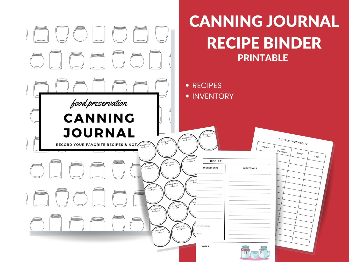 Canning Log Journal Planner Printable PDF for Homesteaders, Canners  29 Pages Instant Download