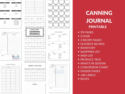 Canning Log Journal Planner Printable PDF for Homesteaders, Canners  29 Pages Instant Download