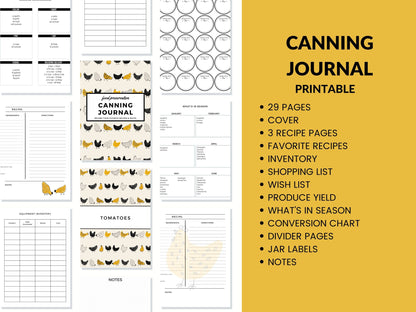 Chickens Canning Log Journal Planner Printable PDF for Homesteaders, Canners  29 Pages Instant Download (Copy)