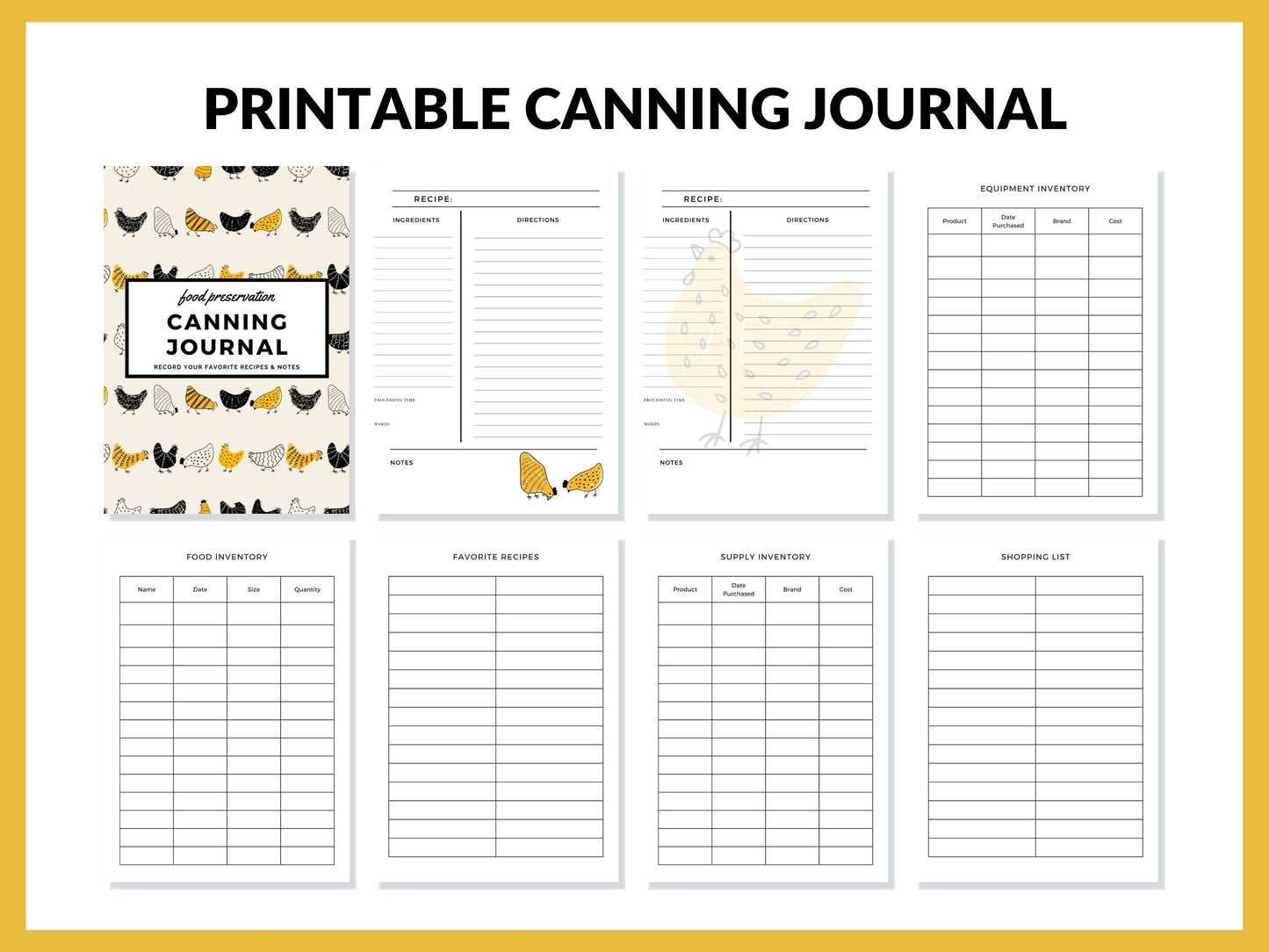 Chickens Canning Log Journal Planner Printable PDF for Homesteaders, Canners  29 Pages Instant Download (Copy)