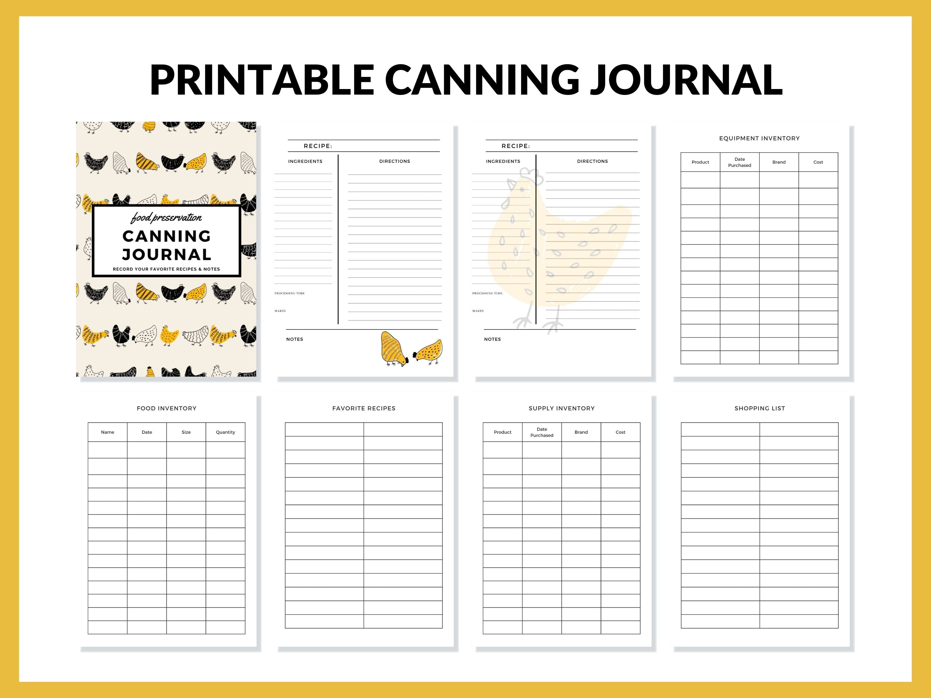 Chickens Canning Log Journal Planner Printable PDF for Homesteaders, Canners  29 Pages Instant Download (Copy)