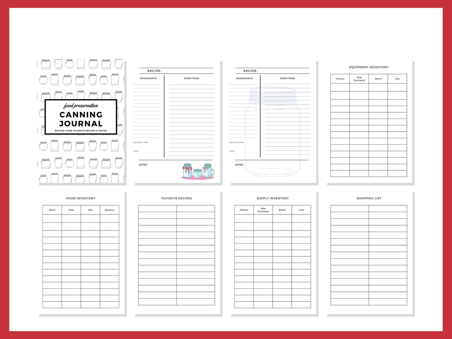 Canning Log Journal Planner Printable PDF for Homesteaders, Canners  29 Pages Instant Download