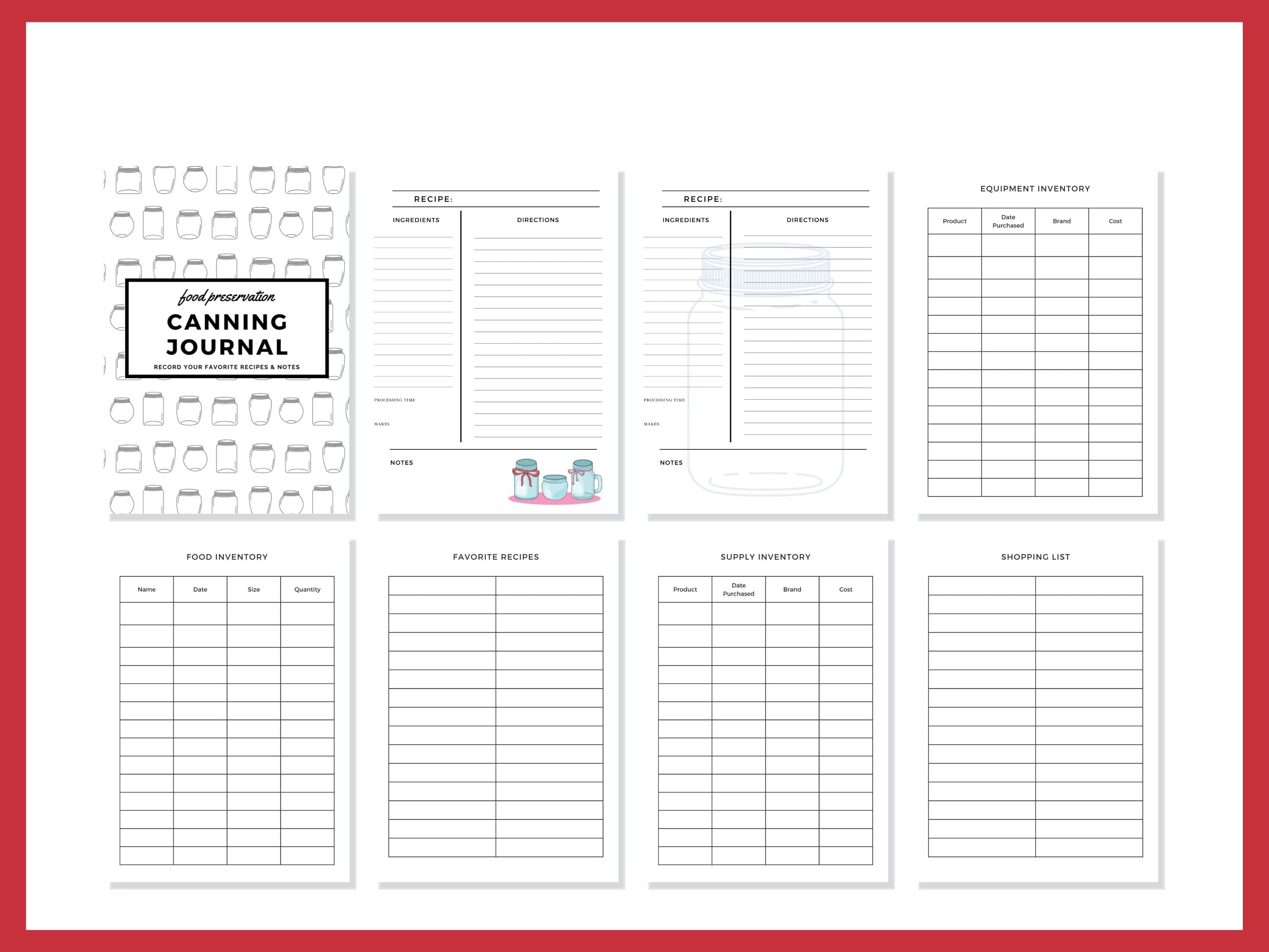 Canning Log Journal Planner Printable PDF for Homesteaders, Canners  29 Pages Instant Download