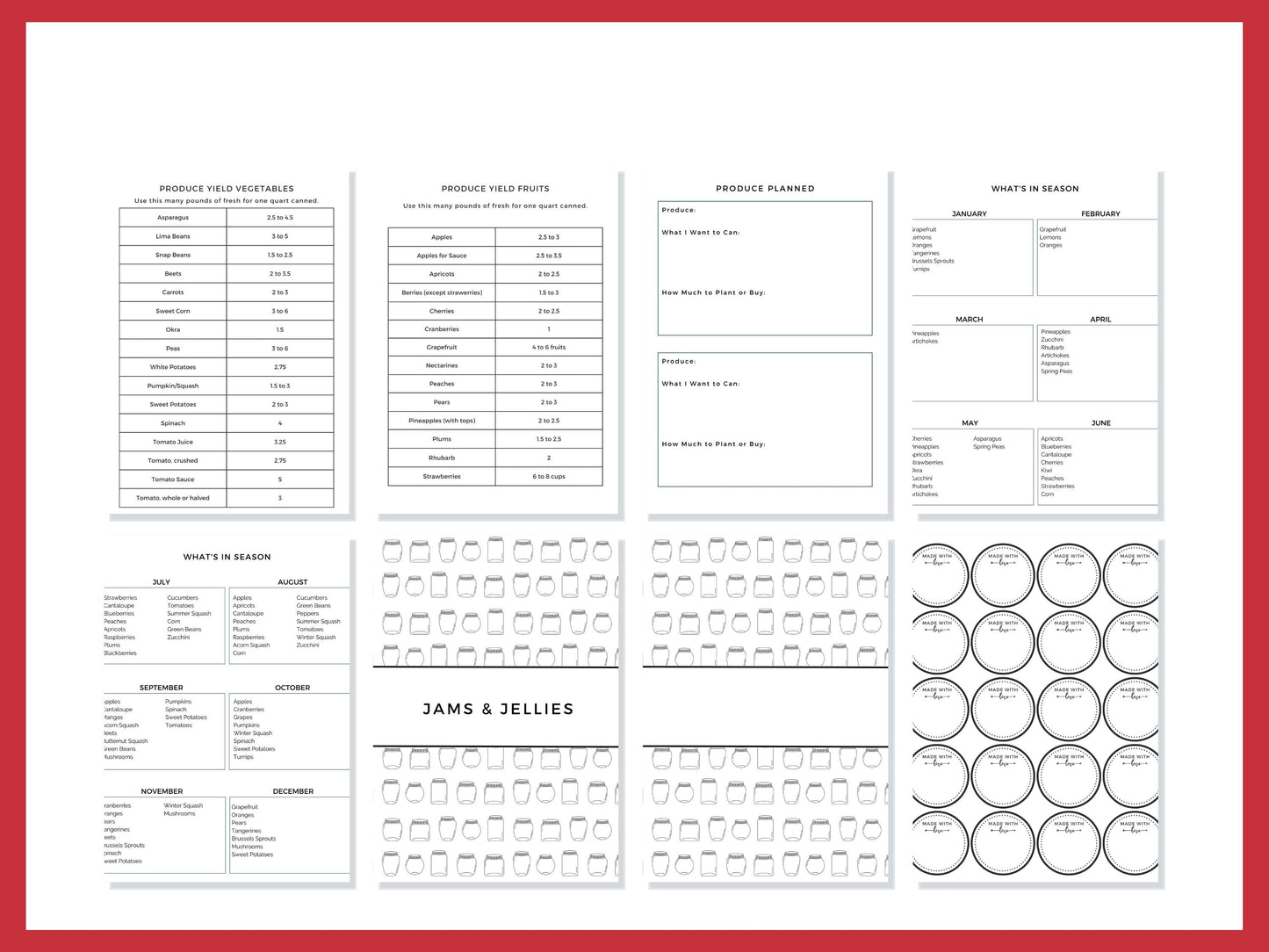 Canning Log Journal Planner Printable PDF for Homesteaders, Canners  29 Pages Instant Download