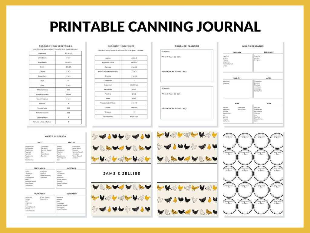 Chickens Canning Log Journal Planner Printable PDF for Homesteaders, Canners  29 Pages Instant Download (Copy)