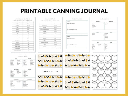 Chickens Canning Log Journal Planner Printable PDF for Homesteaders, Canners  29 Pages Instant Download (Copy)