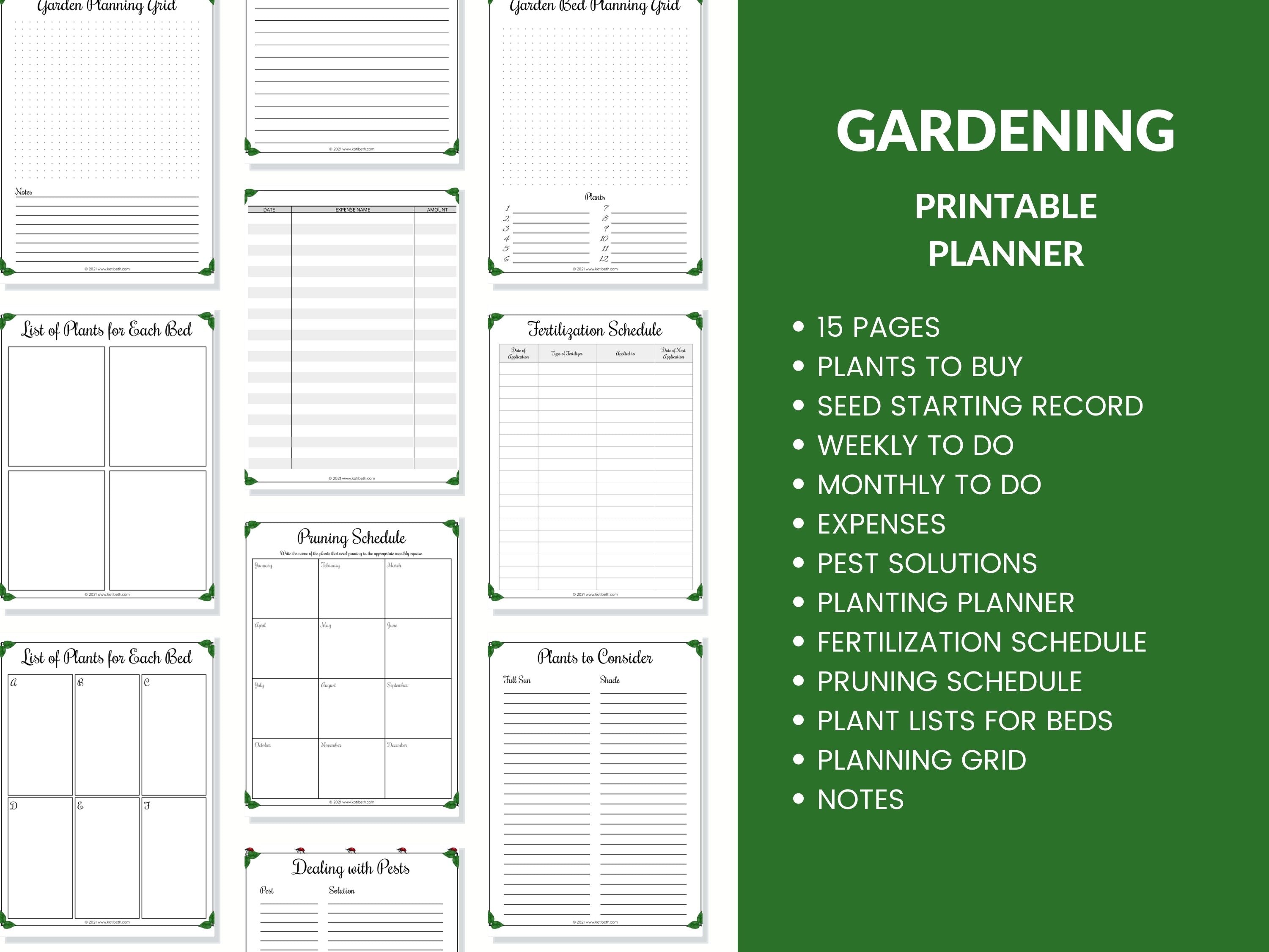 Gardening Planner Printable PDF 8.5x11 Instant Download for 3 Ring Binder Journal