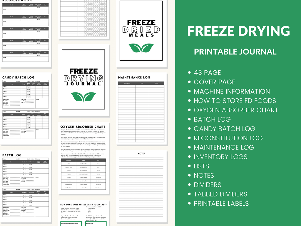 Freeze Dryer Batch Log Book Printable Journal Planner for Harvest Right Freeze Dryer Homesteader 43 Page PDF 8.5x11 Instant Download 4 to 7 Tray