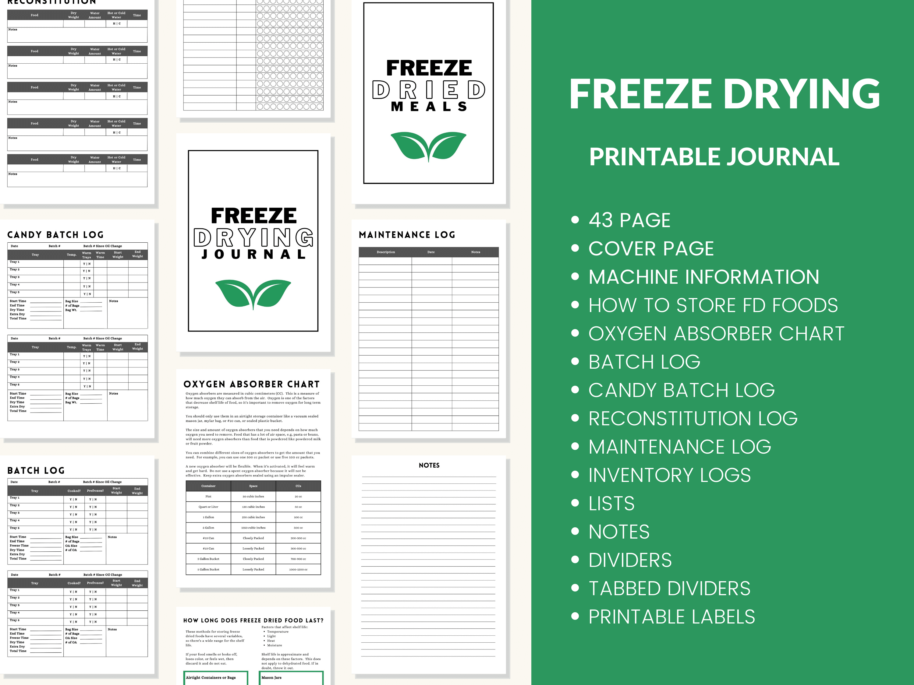 Freeze Dryer Batch Log Book Printable Journal Planner for Harvest Right Freeze Dryer Homesteader 43 Page PDF 8.5x11 Instant Download 4 to 7 Tray