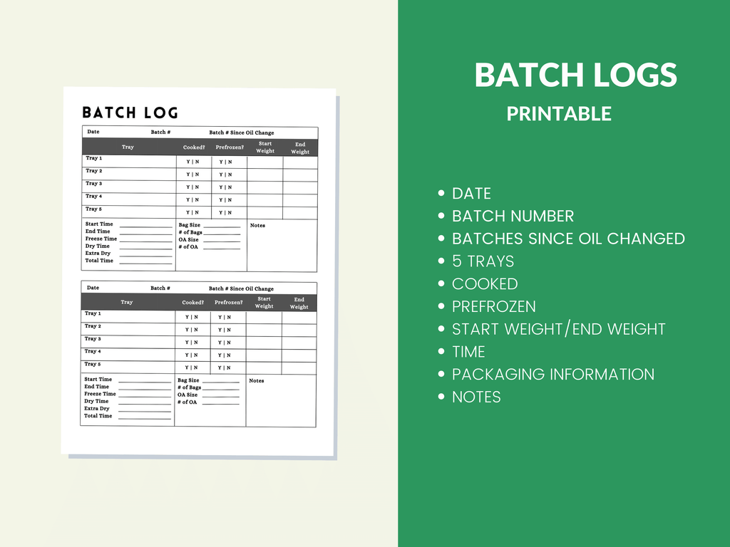 Freeze Dryer Batch Log Book Printable Journal Planner for Harvest Right Freeze Dryer Homesteader 43 Page PDF 8.5x11 Instant Download 4 to 7 Tray