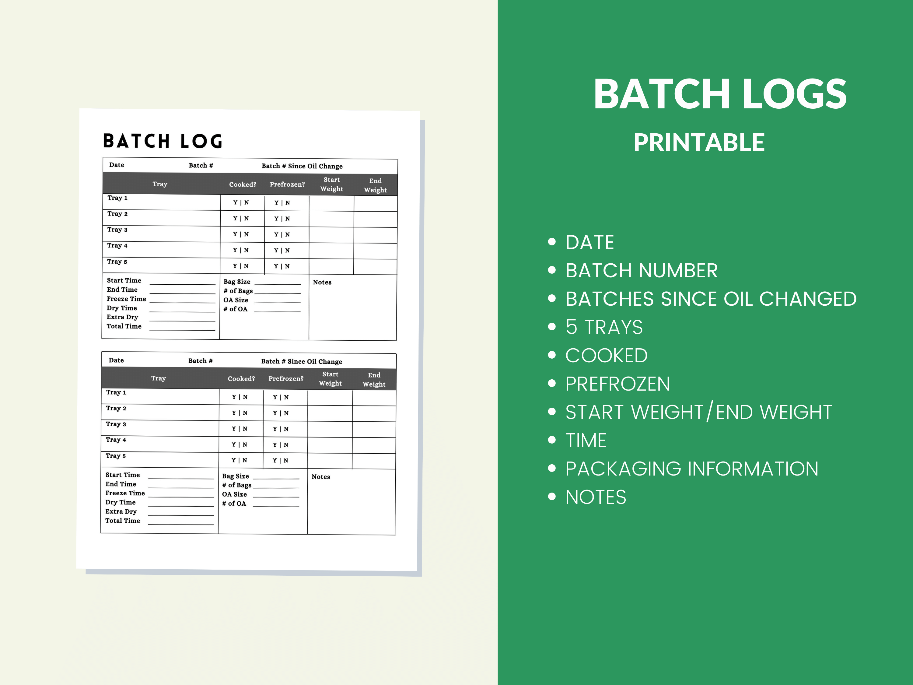 Freeze Dryer Batch Log Book Printable Journal Planner for Harvest Right Freeze Dryer Homesteader 43 Page PDF 8.5x11 Instant Download 4 to 7 Tray