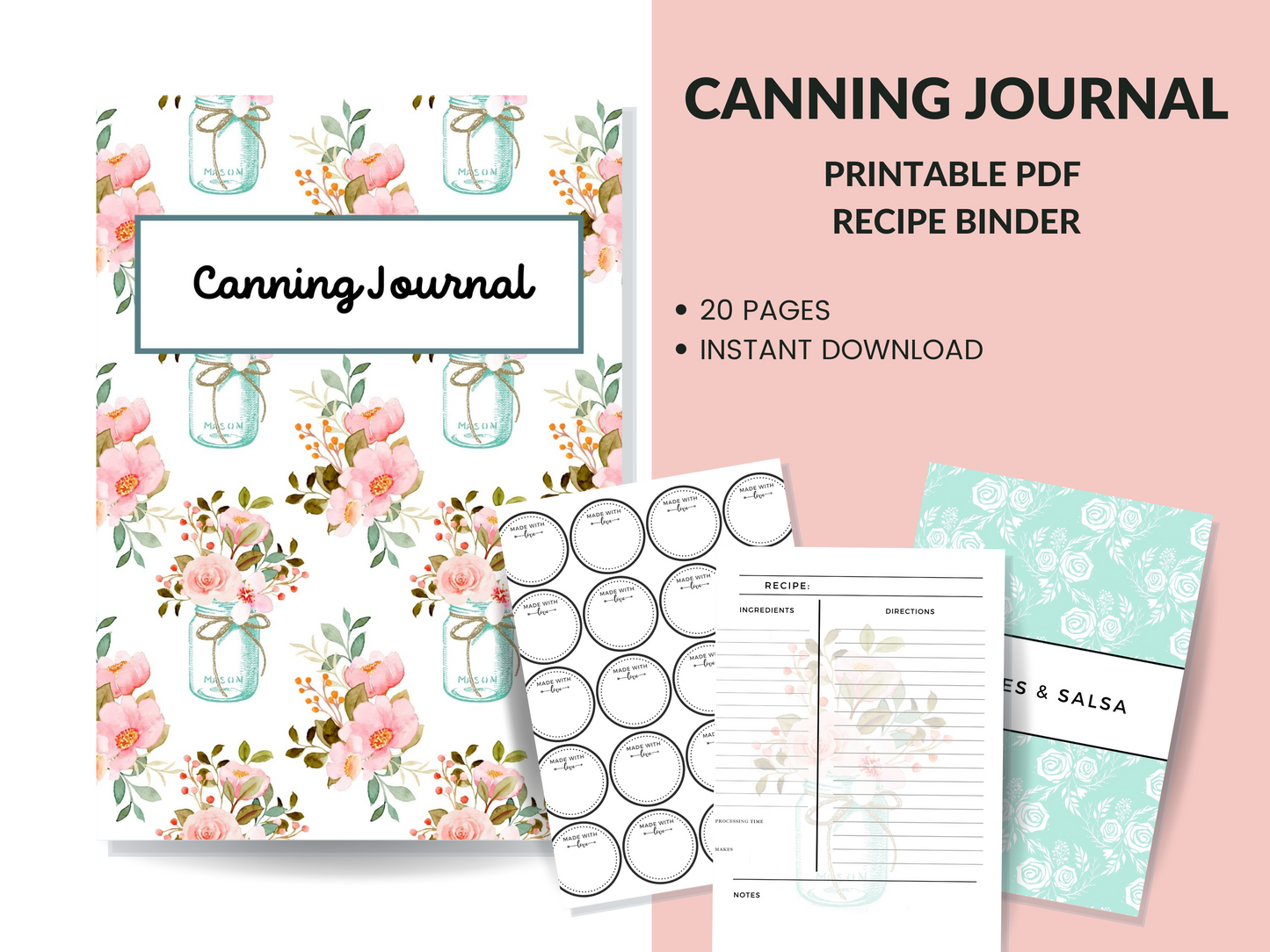 Jar Canning Log Journal Planner Printable PDF for Homesteaders, Canners  29 Pages Instant Download (Copy)