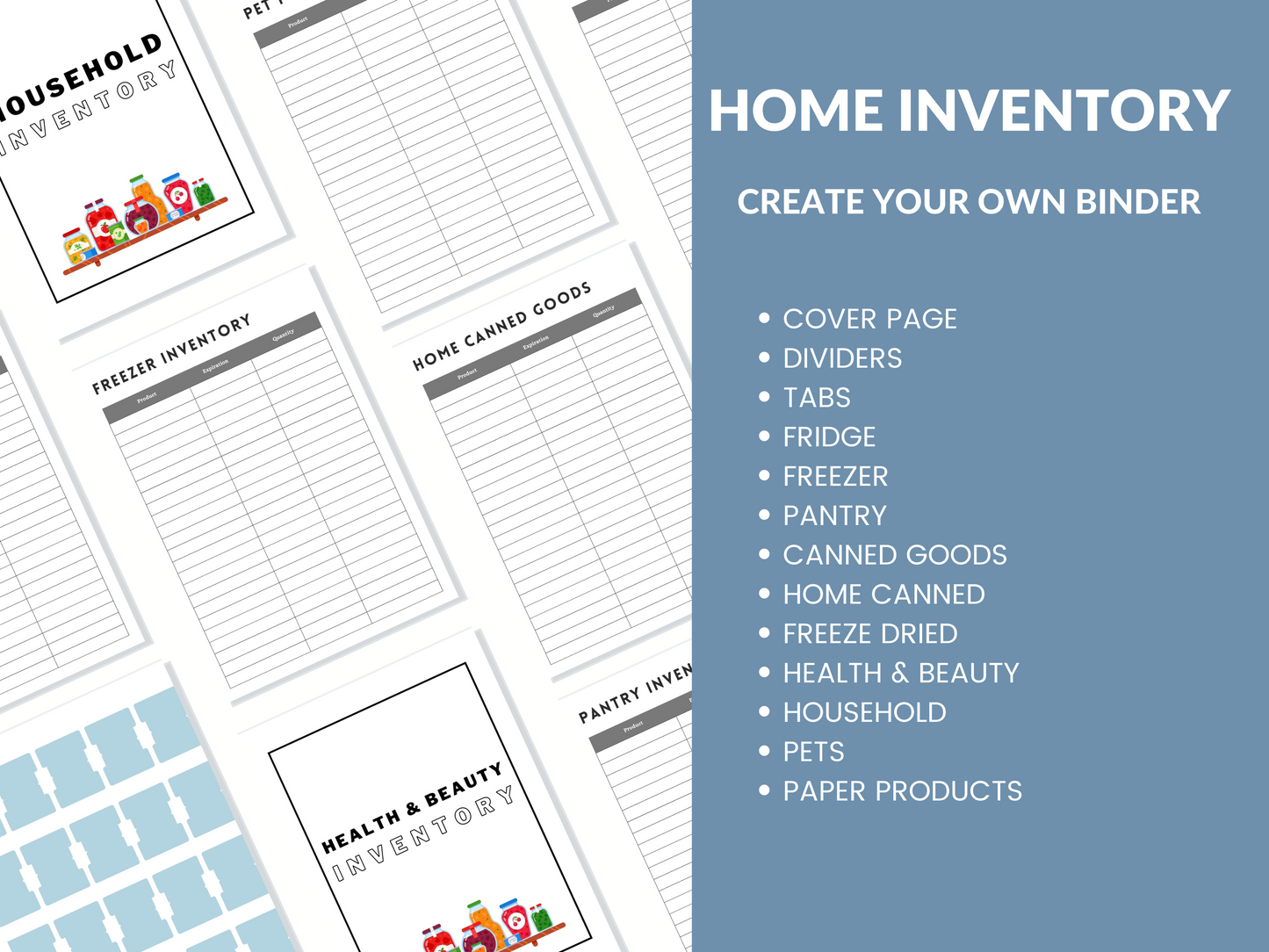 Pantry Inventory Printable Household Food Inventory Food Sheet Instant Digital Download PDF Home Management Binder 56 Pages