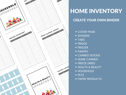 Pantry Inventory Printable Household Food Inventory Food Sheet Instant Digital Download PDF Home Management Binder 56 Pages