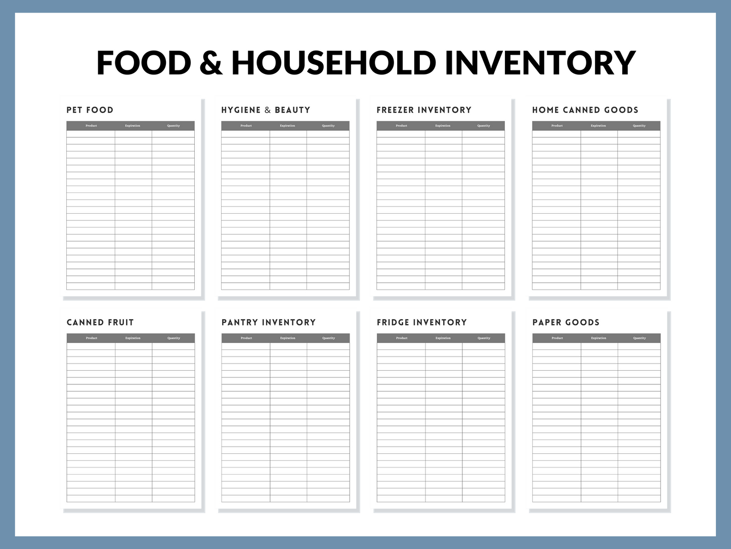 Pantry Inventory Printable Household Food Inventory Food Sheet Instant Digital Download PDF Home Management Binder 56 Pages