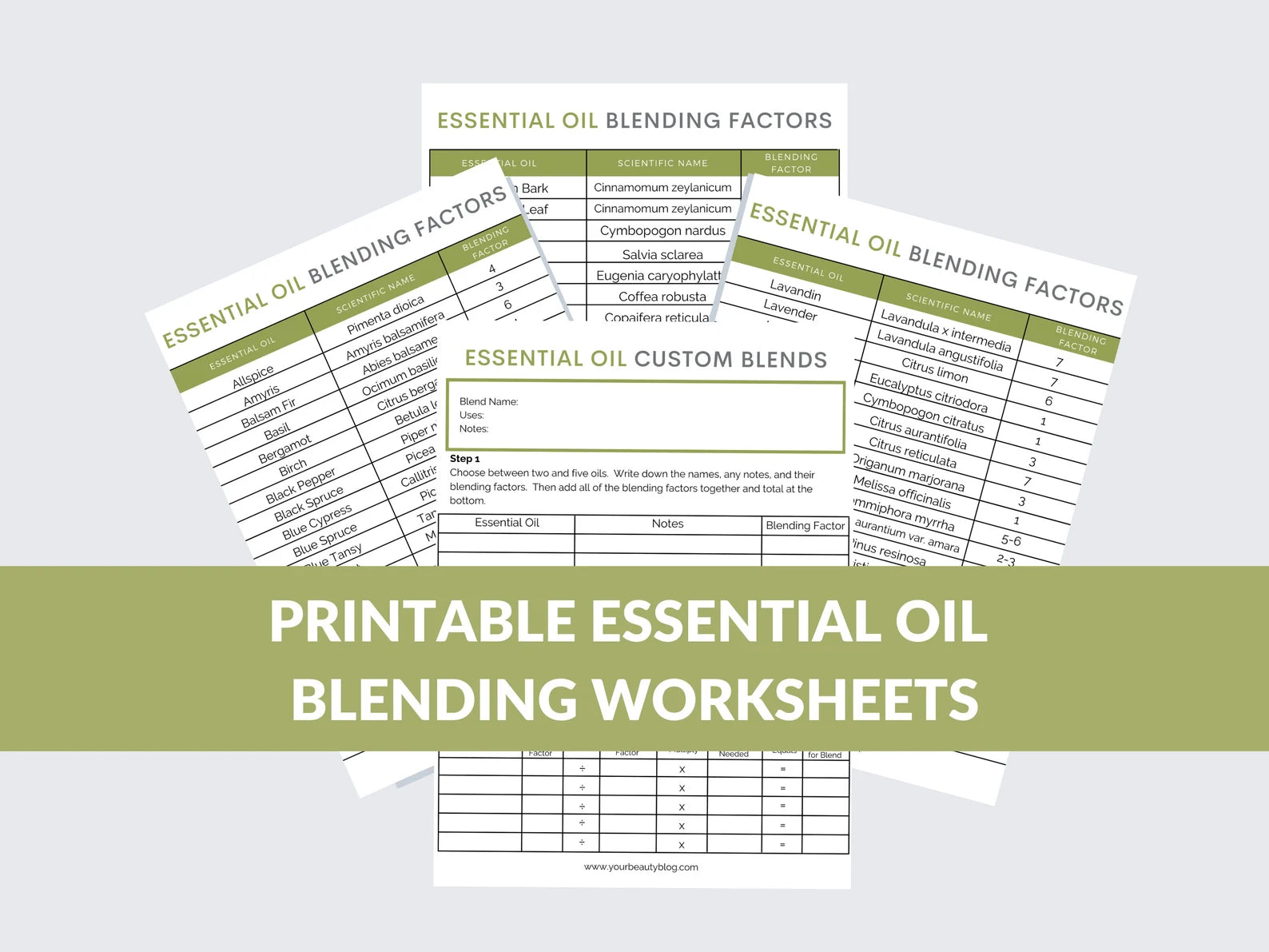 Essential Oil Blending Factor Blend Worksheet Notebook Planner Printable Digital Instant Download 6 Pages PDF 8.5x11