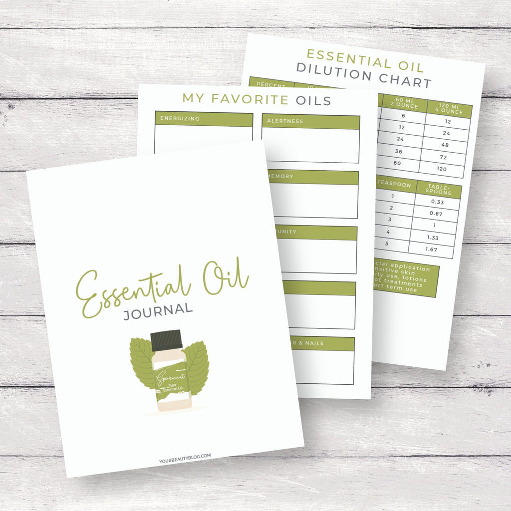 Essential Oil Notebook Binder Journal Printable Digital Instant Download 10 Pages PDF 8.5x11 Green