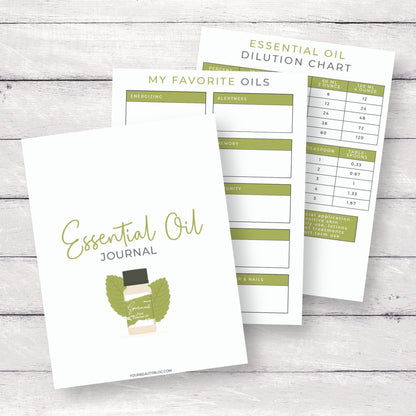 Essential Oil Notebook Binder Journal Printable Digital Instant Download 10 Pages PDF 8.5x11 Green