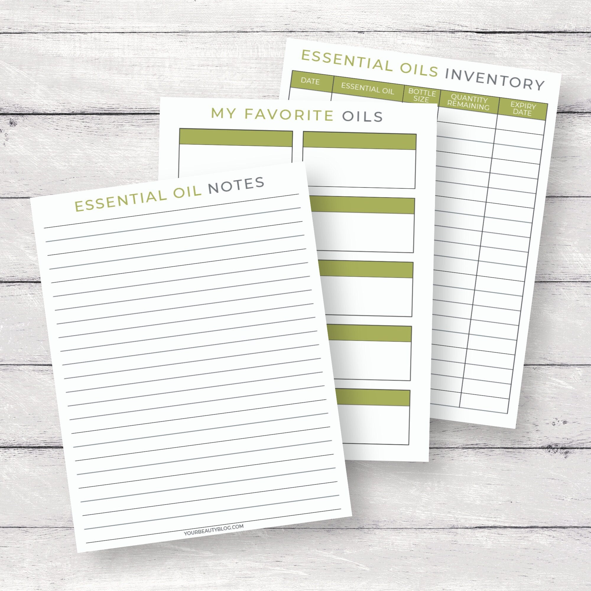 Essential Oil Notebook Binder Journal Printable Digital Instant Download 10 Pages PDF 8.5x11 Green