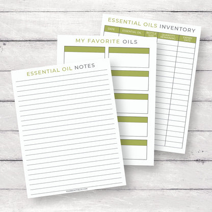 Essential Oil Notebook Binder Journal Printable Digital Instant Download 10 Pages PDF 8.5x11 Green