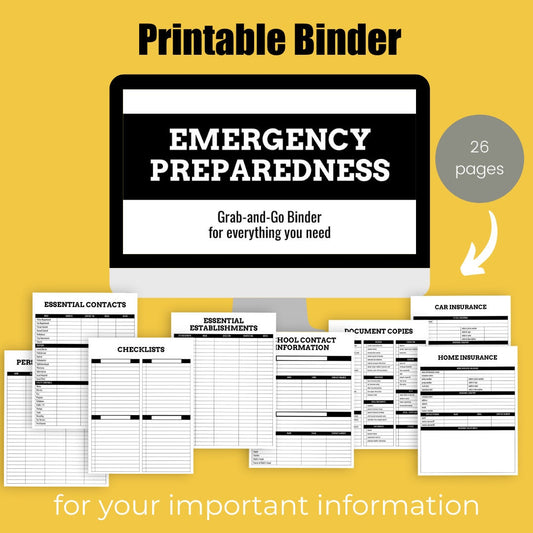 Emergency Preparedness Binder Planner Printable Family Medical, Lists, IDs, Insurance