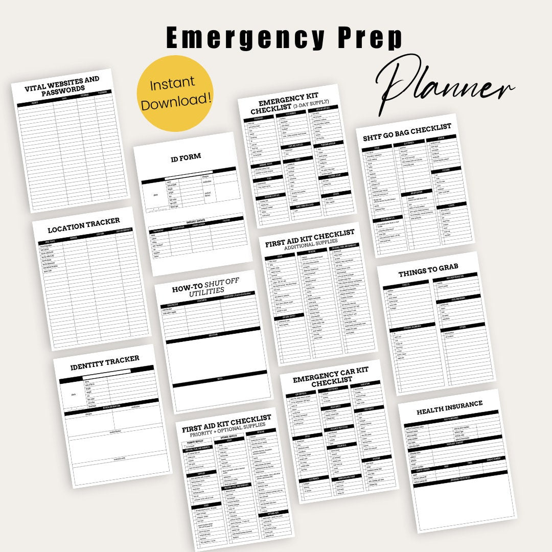 Emergency Preparedness Binder Planner Printable Family Medical, Lists, IDs, Insurance