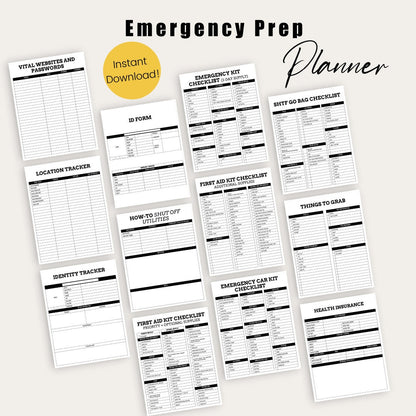 Emergency Preparedness Binder Planner Printable Family Medical, Lists, IDs, Insurance