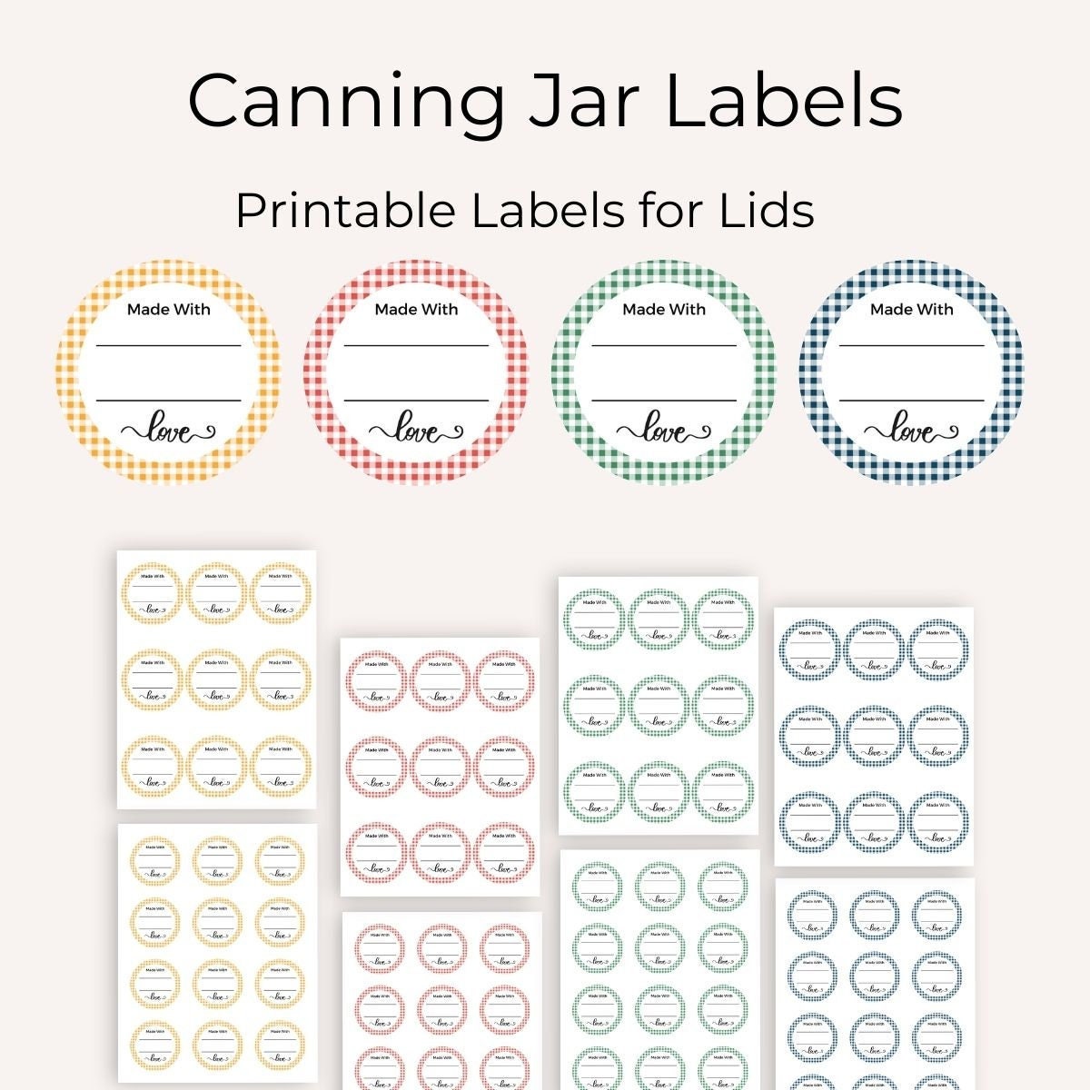 Canning Labels Printable Digital Download Canning Jar Labels Canning Lid Labels PDF 2 Sizes 2 Inch, 2.5 Inch for Regular and Wide Mouth Jars